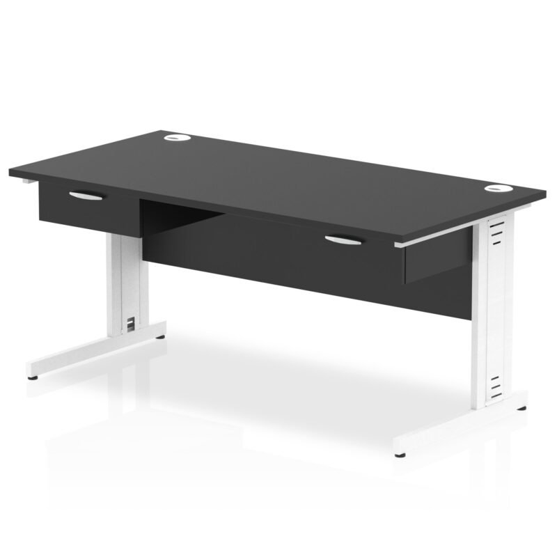 Impulse Cable Managed Straight Desk White Frame With Two One Drawer Fixed Pedestals - Image 2