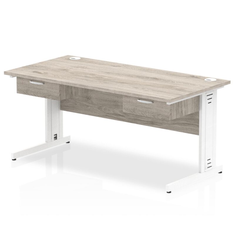 Impulse Cable Managed Straight Desk White Frame With Two One Drawer Fixed Pedestals - Image 3