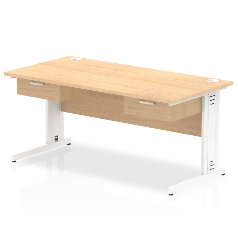 Impulse Cable Managed Straight Desk White Frame With Two One Drawer Fixed Pedestals - Image 4