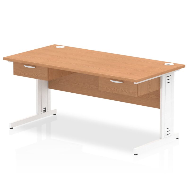 Impulse Cable Managed Straight Desk White Frame With Two One Drawer Fixed Pedestals - Image 5