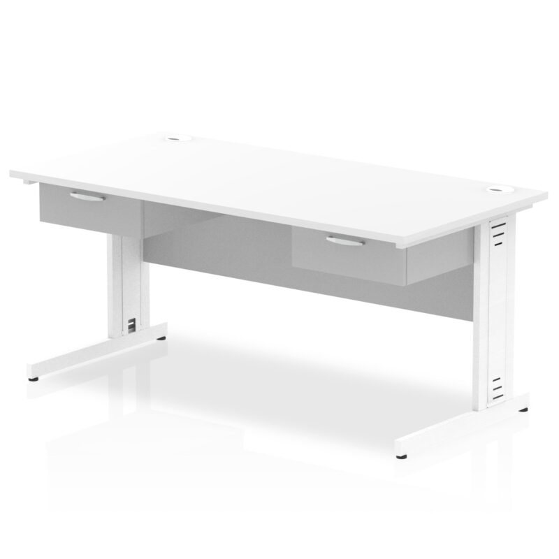 Impulse Cable Managed Straight Desk White Frame With Two One Drawer Fixed Pedestals - Image 6