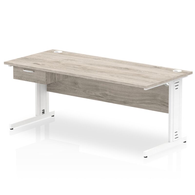 Impulse Cable Managed Straight Desk White Frame With Single One Drawer Fixed Pedestal - Image 24