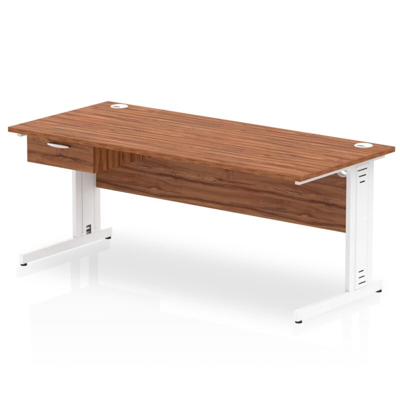 Impulse Cable Managed Straight Desk White Frame With Single One Drawer Fixed Pedestal - Image 28