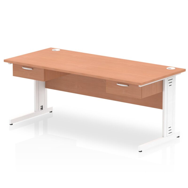 Impulse Cable Managed Straight Desk White Frame With Two One Drawer Fixed Pedestals - Image 8