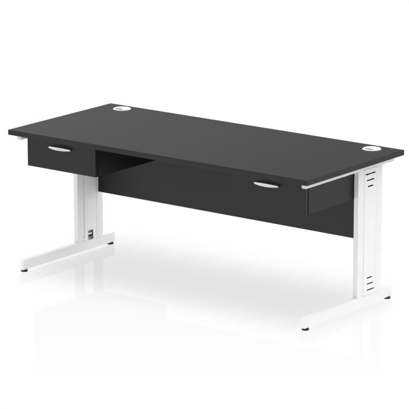 Impulse Cable Managed Straight Desk White Frame With Two One Drawer Fixed Pedestals - Image 9