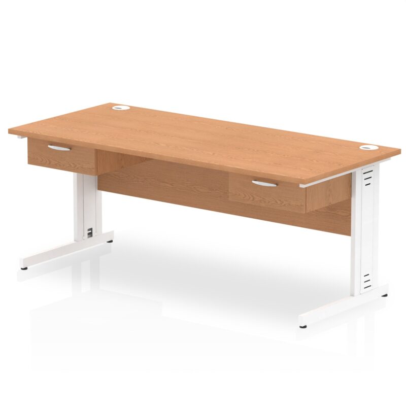 Impulse Cable Managed Straight Desk White Frame With Two One Drawer Fixed Pedestals - Image 12