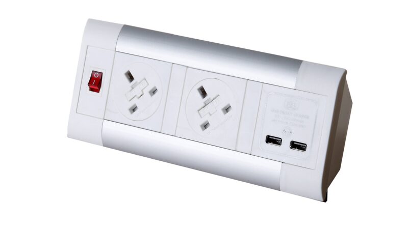 Impulse Desktop Module 2 x 5A UK Sockets, 1 x Neon Switch, 1 x 500mm Lead to 3 Pole Connector in White - Image 4