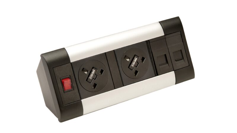 Impulse Desktop Module 2 x 3.15A UK Sockets, 1 x Neon Switch, 1 x 500mm Lead to 3 Pole Connector in Black - Image 3