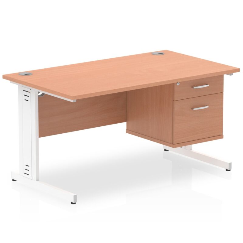 Impulse 1400mm Cable Managed Straight Desk With Single Fixed Pedestal - Image 3
