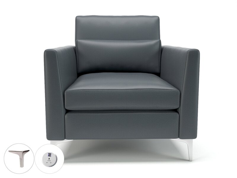 Roselle 90cm Wide Armchair in Cristina Marrone Ultima Faux Leather with Socket - Image 2