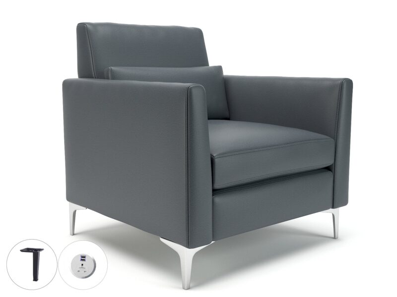Roselle 90cm Wide Armchair in Cristina Marrone Ultima Faux Leather with Socket - Image 4