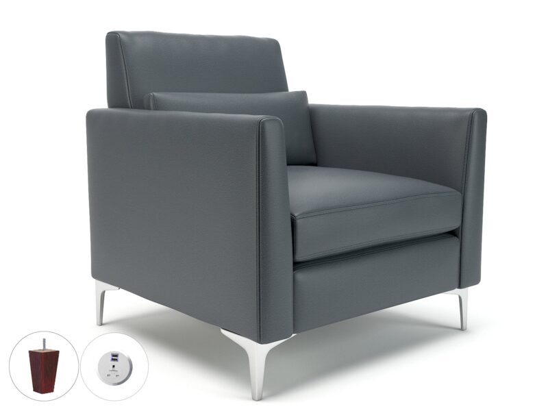 Roselle 90cm Wide Armchair in Cristina Marrone Ultima Faux Leather with Socket - Image 7