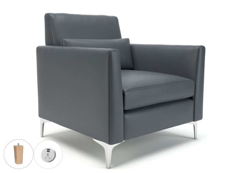 Roselle 90cm Wide Armchair in Cristina Marrone Ultima Faux Leather with Socket - Image 10
