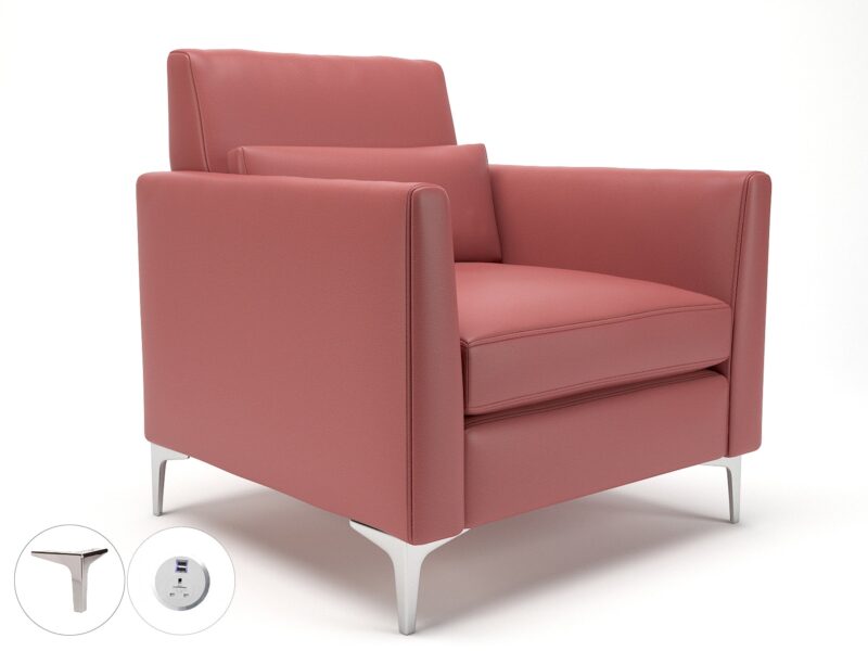Roselle 90cm Wide Armchair in Cristina Marrone Ultima Faux Leather with Socket - Image 25