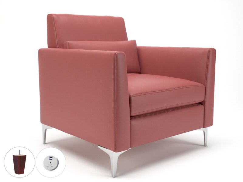 Roselle 90cm Wide Armchair in Cristina Marrone Ultima Faux Leather with Socket - Image 31