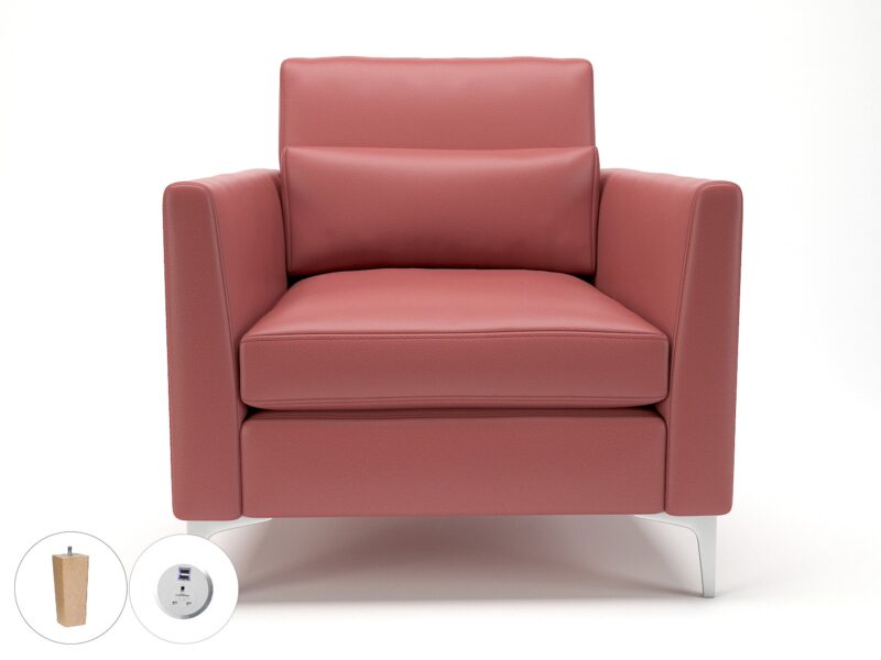 Roselle 90cm Wide Armchair in Cristina Marrone Ultima Faux Leather with Socket - Image 35