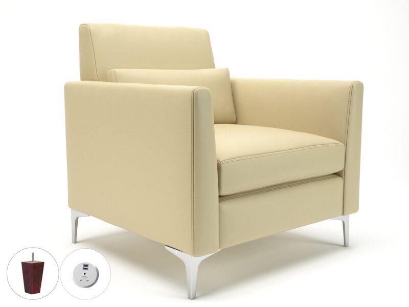 Roselle 90cm Wide Armchair in Cristina Marrone Ultima Faux Leather with Socket - Image 43