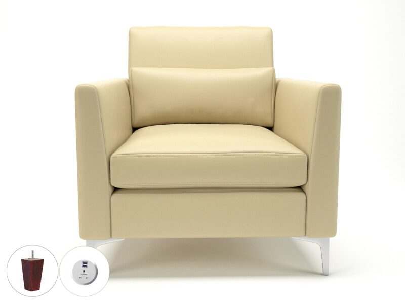 Roselle 90cm Wide Armchair in Cristina Marrone Ultima Faux Leather with Socket - Image 44
