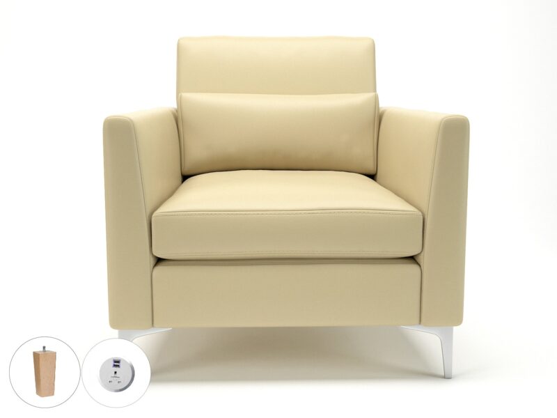 Roselle 90cm Wide Armchair in Cristina Marrone Ultima Faux Leather with Socket - Image 47