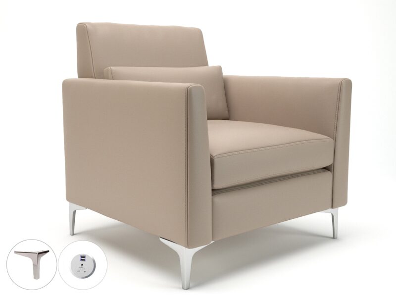 Roselle 90cm Wide Armchair in Cristina Marrone Ultima Faux Leather with Socket - Image 49