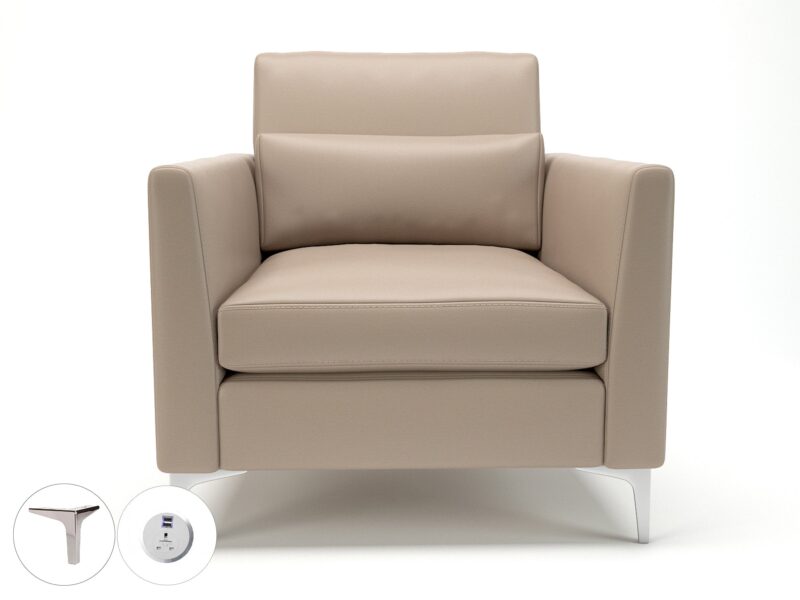 Roselle 90cm Wide Armchair in Cristina Marrone Ultima Faux Leather with Socket - Image 50