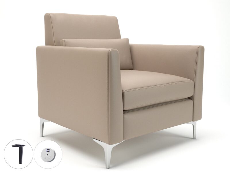 Roselle 90cm Wide Armchair in Cristina Marrone Ultima Faux Leather with Socket - Image 52