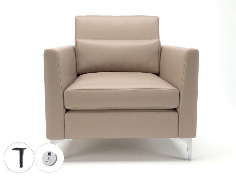 Roselle 90cm Wide Armchair in Cristina Marrone Ultima Faux Leather with Socket - Image 53