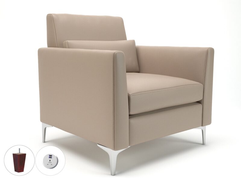 Roselle 90cm Wide Armchair in Cristina Marrone Ultima Faux Leather with Socket - Image 55