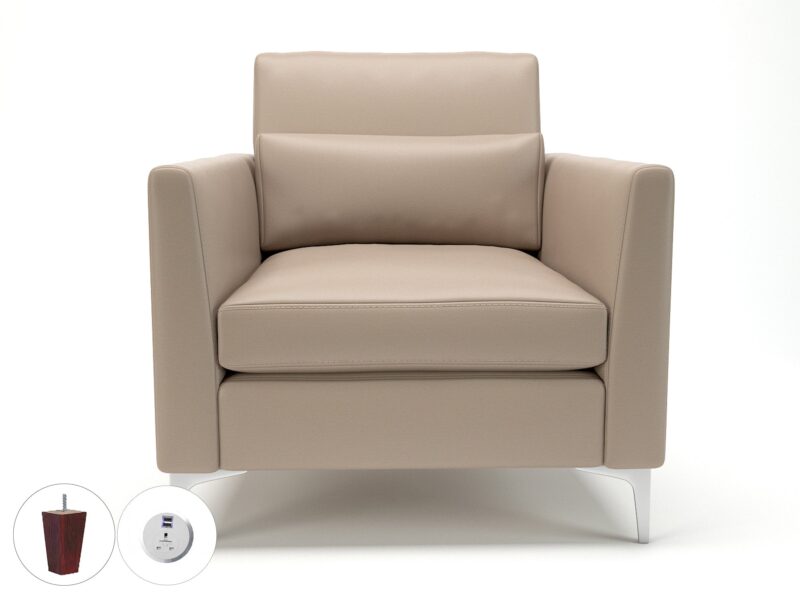 Roselle 90cm Wide Armchair in Cristina Marrone Ultima Faux Leather with Socket - Image 56