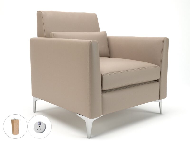 Roselle 90cm Wide Armchair in Cristina Marrone Ultima Faux Leather with Socket - Image 58