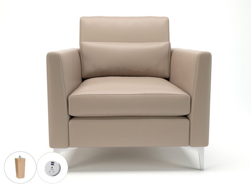 Roselle 90cm Wide Armchair in Cristina Marrone Ultima Faux Leather with Socket - Image 59