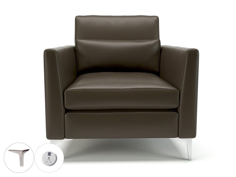 Roselle 90cm Wide Armchair in Cristina Marrone Ultima Faux Leather with Socket - Image 62
