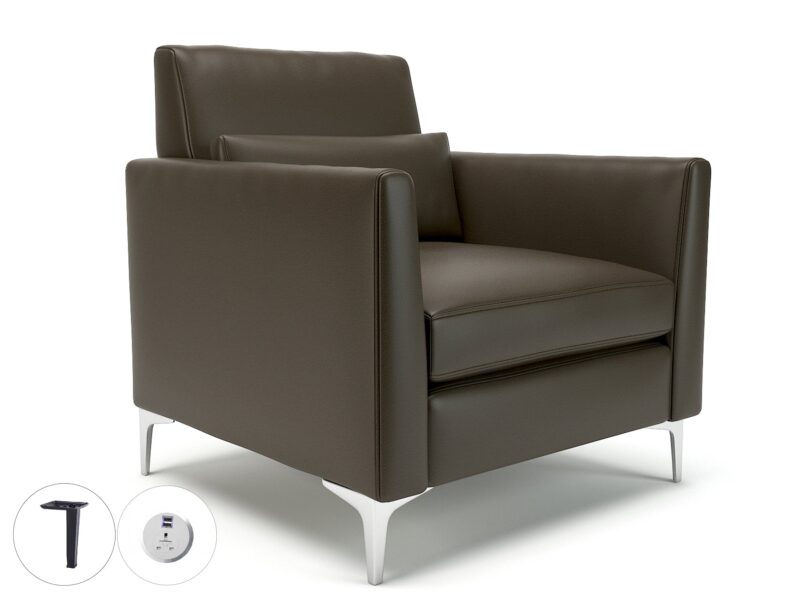 Roselle 90cm Wide Armchair in Cristina Marrone Ultima Faux Leather with Socket - Image 64