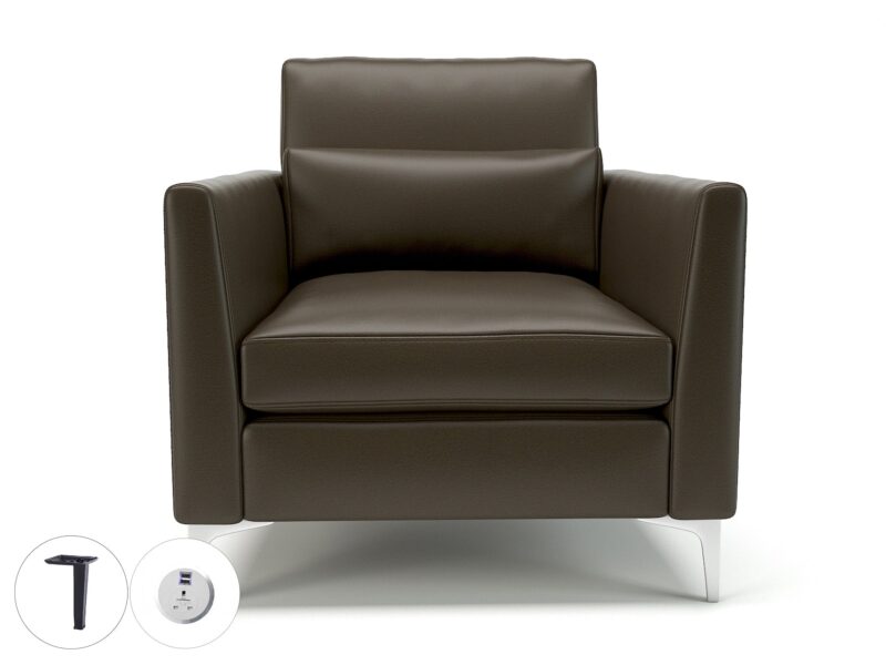 Roselle 90cm Wide Armchair in Cristina Marrone Ultima Faux Leather with Socket - Image 65