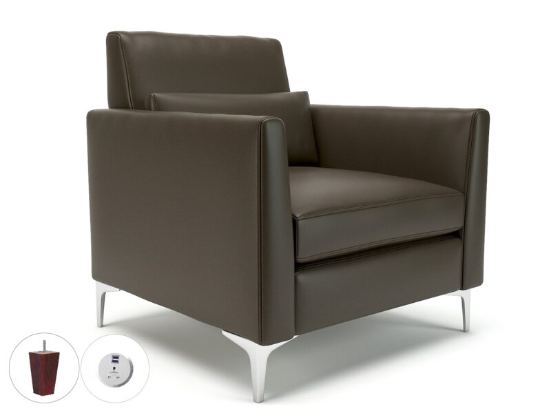 Roselle 90cm Wide Armchair in Cristina Marrone Ultima Faux Leather with Socket - Image 67