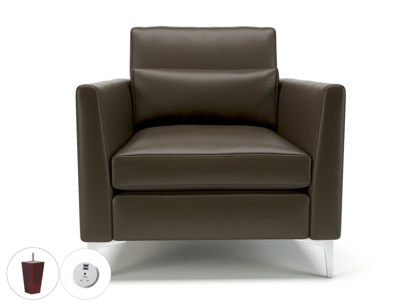 Roselle 90cm Wide Armchair in Cristina Marrone Ultima Faux Leather with Socket - Image 68
