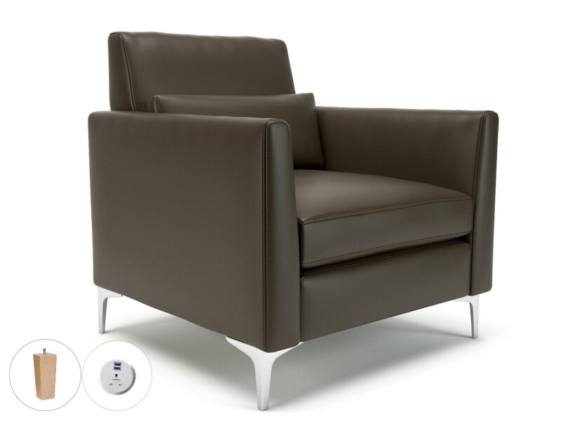 Roselle 90cm Wide Armchair in Cristina Marrone Ultima Faux Leather with Socket - Image 70