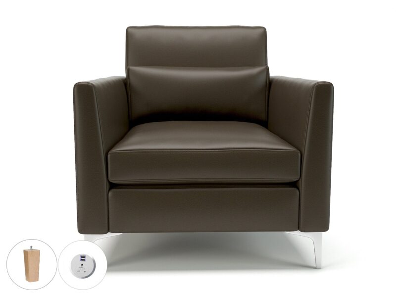Roselle 90cm Wide Armchair in Cristina Marrone Ultima Faux Leather with Socket - Image 71