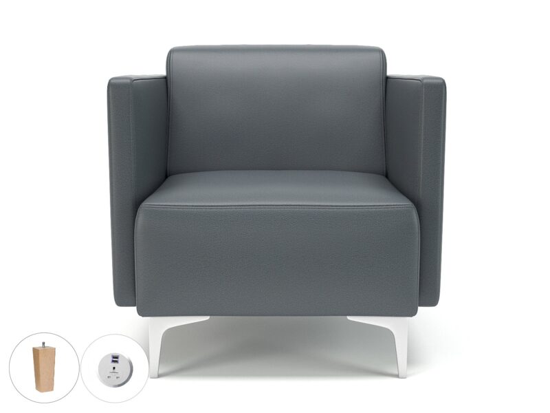 Napa Slim Arm 75cm Wide Armchair in Cristina Marrone Ultima Faux Leather with Socket - Image 11