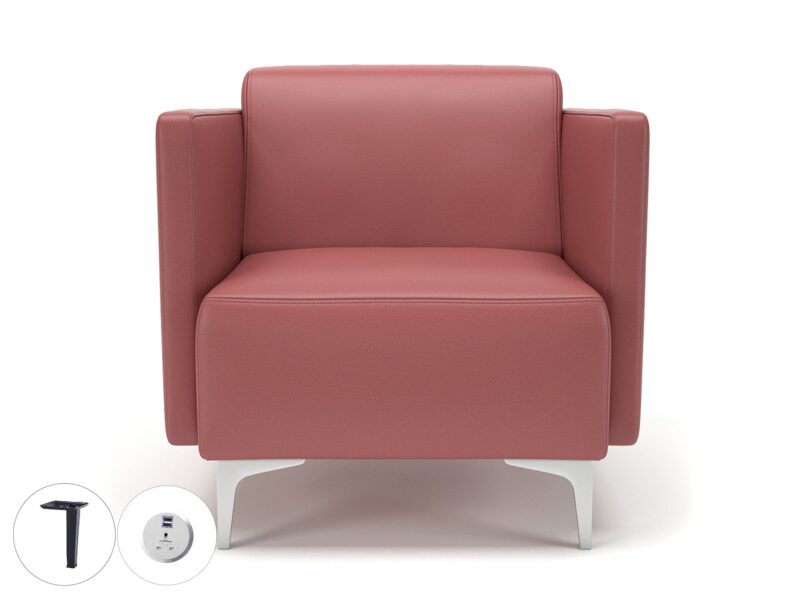 Napa Slim Arm 75cm Wide Armchair in Cristina Marrone Ultima Faux Leather with Socket - Image 29