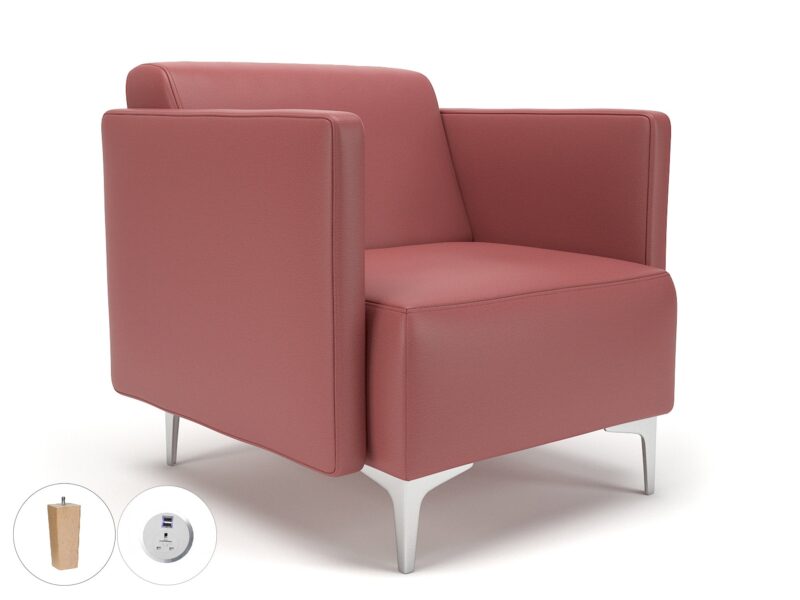 Napa Slim Arm 75cm Wide Armchair in Cristina Marrone Ultima Faux Leather with Socket - Image 34