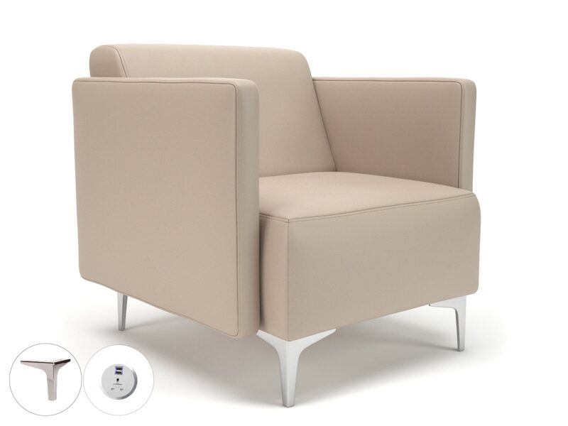 Napa Slim Arm 75cm Wide Armchair in Cristina Marrone Ultima Faux Leather with Socket - Image 49
