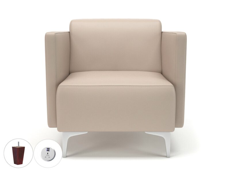 Napa Slim Arm 75cm Wide Armchair in Cristina Marrone Ultima Faux Leather with Socket - Image 56