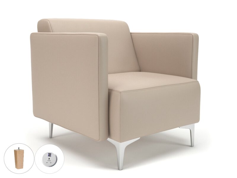 Napa Slim Arm 75cm Wide Armchair in Cristina Marrone Ultima Faux Leather with Socket - Image 58