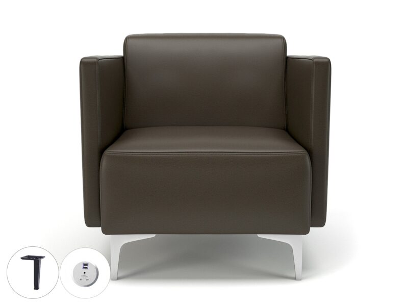 Napa Slim Arm 75cm Wide Armchair in Cristina Marrone Ultima Faux Leather with Socket - Image 65