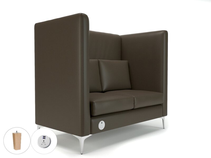 Altus 128cm Wide Privacy Booth in Cristina Marrone Ultima Faux Leather with Socket - Image 70