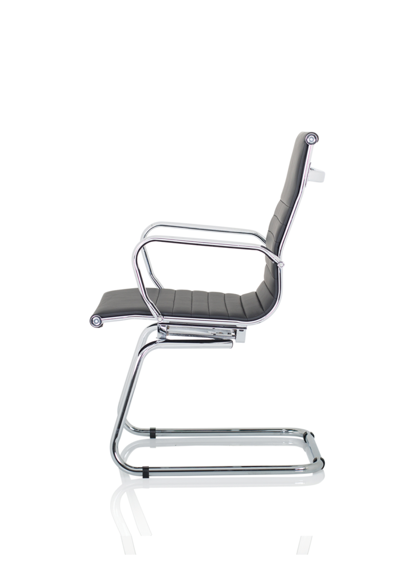 Nola Black Leather Cantilever Visitor Chair with Arms - Image 4