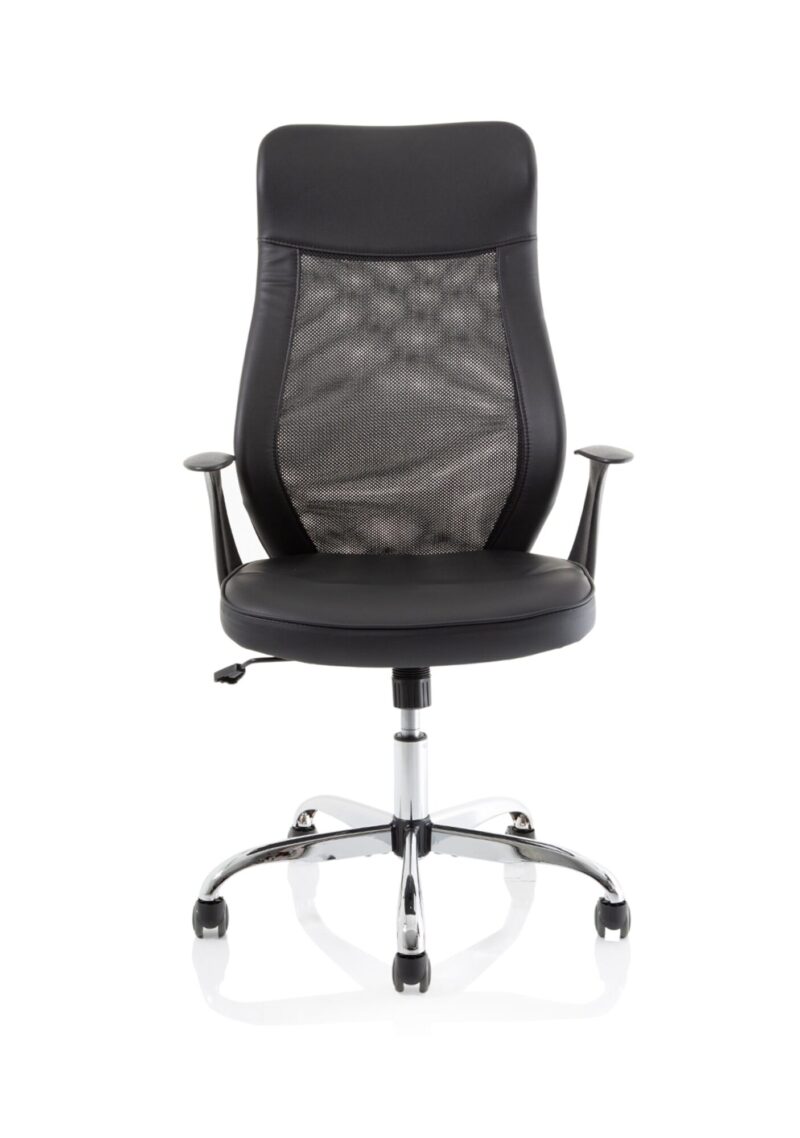 Baye High Mesh Back Task Operator Black Leather Office Chair with Arms - Image 2