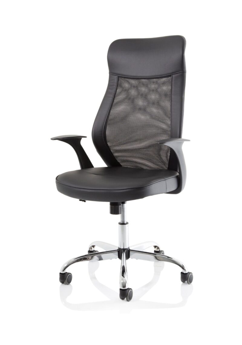 Baye High Mesh Back Task Operator Black Leather Office Chair with Arms - Image 3