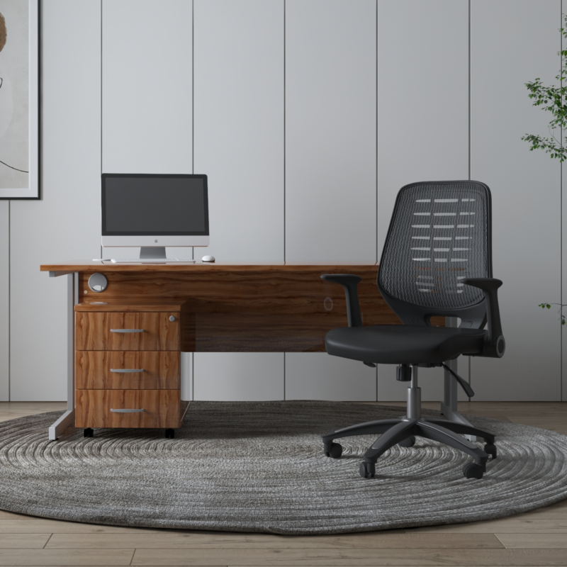 Impulse 1600mm Cantilever Straight Desk With Mobile Pedestal and Relay Black Back Operator Chair - Image 26